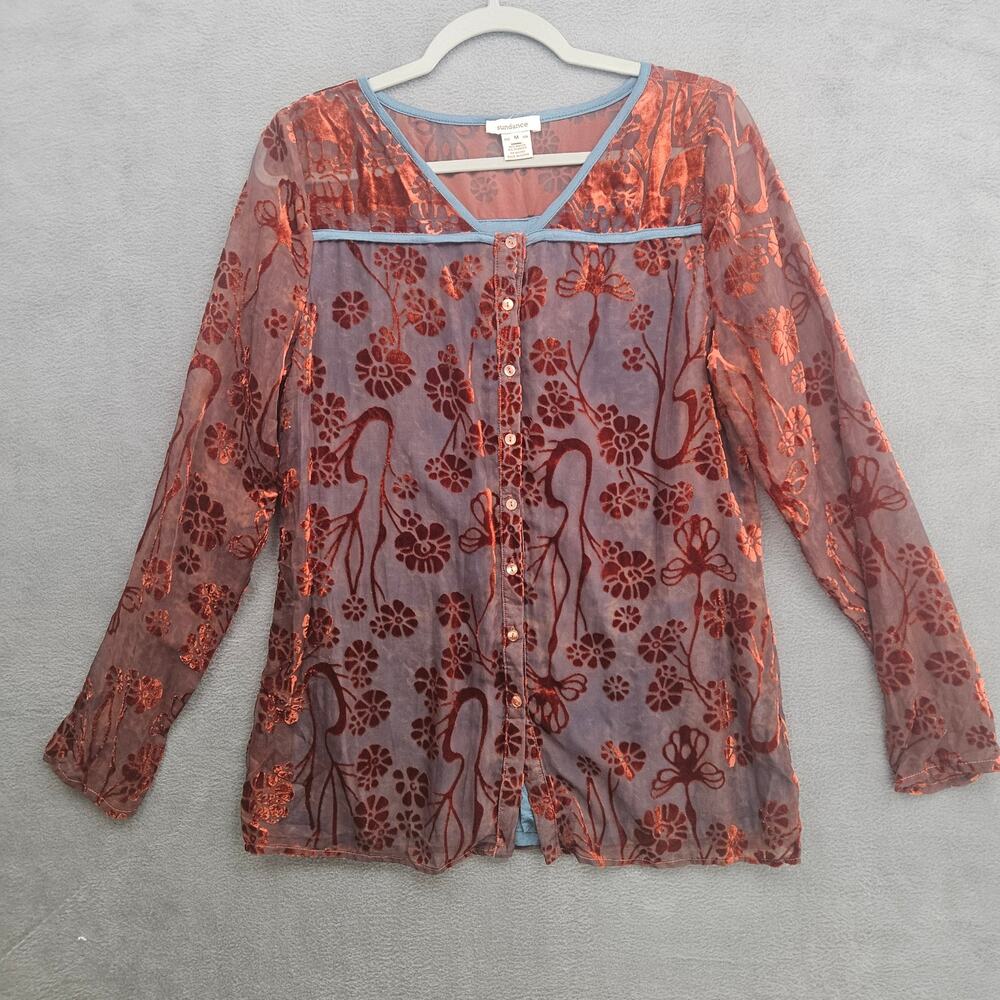 Sundance Burnout Velvet Sheer Floral Top Whimsygoth Boho Romantic Blouse Size M